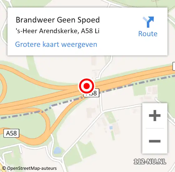 Locatie op kaart van de 112 melding: Brandweer Geen Spoed Naar 's-Heer Arendskerke, A58 Li op 25 mei 2019 20:07