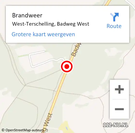 Locatie op kaart van de 112 melding: Brandweer West-Terschelling, Badweg West op 25 mei 2019 20:30