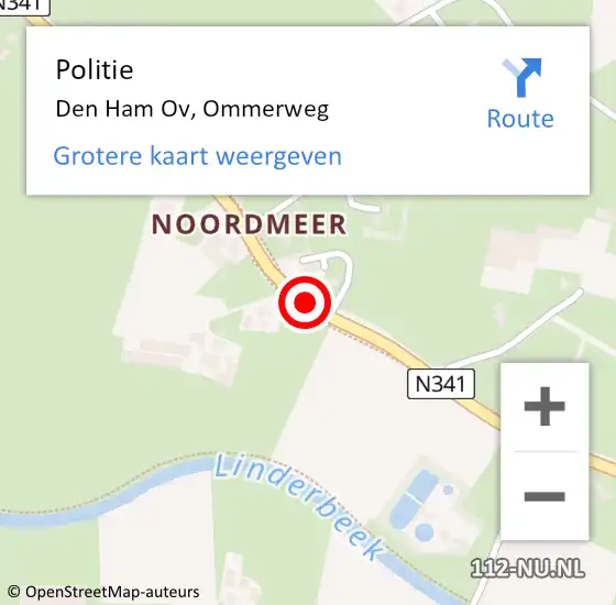 Locatie op kaart van de 112 melding: Politie Den Ham Ov, Ommerweg op 25 mei 2019 22:46