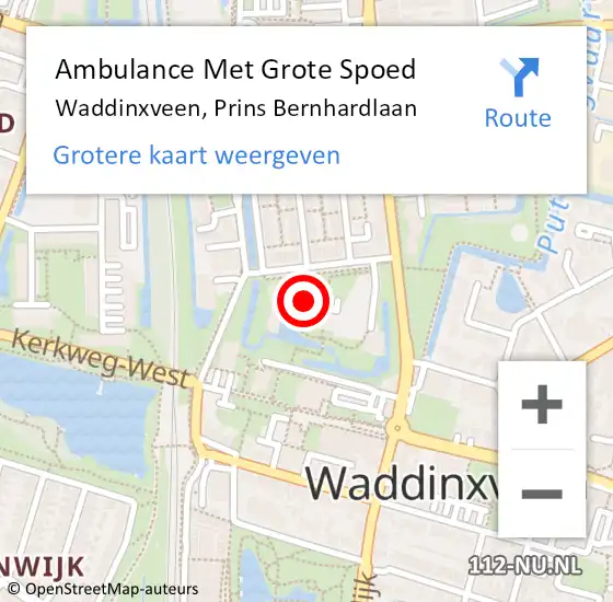 Locatie op kaart van de 112 melding: Ambulance Met Grote Spoed Naar Waddinxveen, Prins Bernhardlaan op 26 mei 2019 06:36