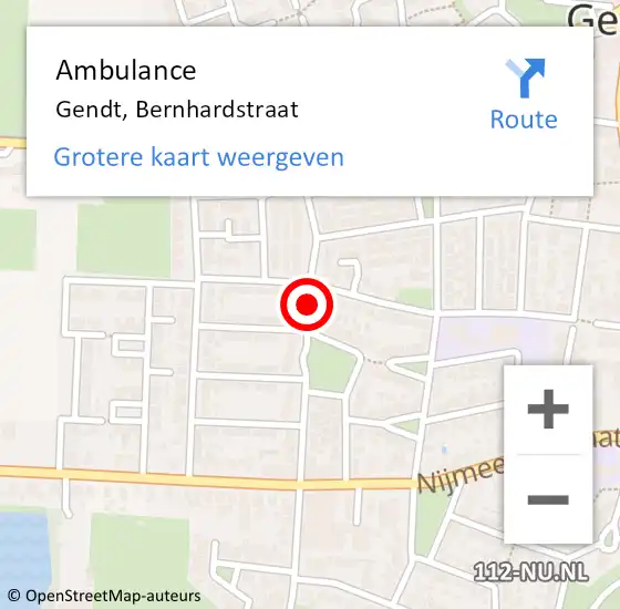 Locatie op kaart van de 112 melding: Ambulance Gendt, Bernhardstraat op 26 mei 2019 09:36