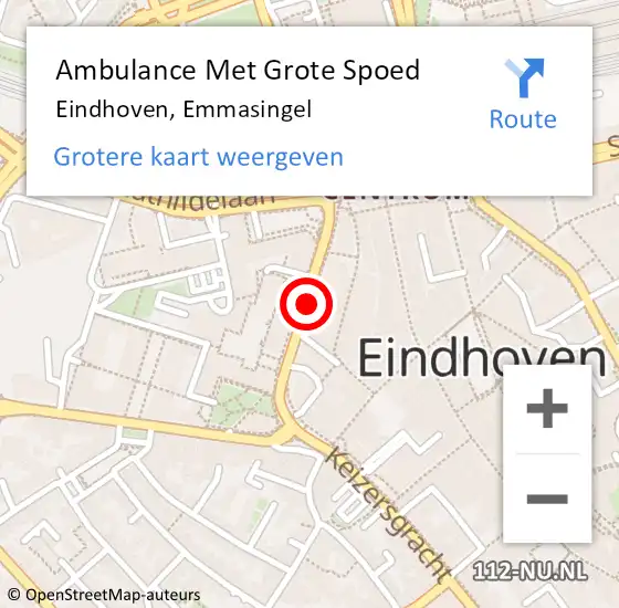 Locatie op kaart van de 112 melding: Ambulance Met Grote Spoed Naar Eindhoven, Emmasingel op 26 mei 2019 10:46