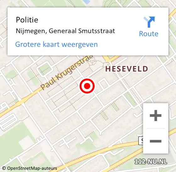 Locatie op kaart van de 112 melding: Politie Nijmegen, Generaal Smutsstraat op 26 mei 2019 15:16