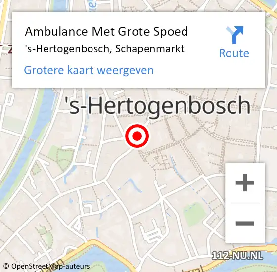 Locatie op kaart van de 112 melding: Ambulance Met Grote Spoed Naar 's-Hertogenbosch, Schapenmarkt op 26 mei 2019 15:34