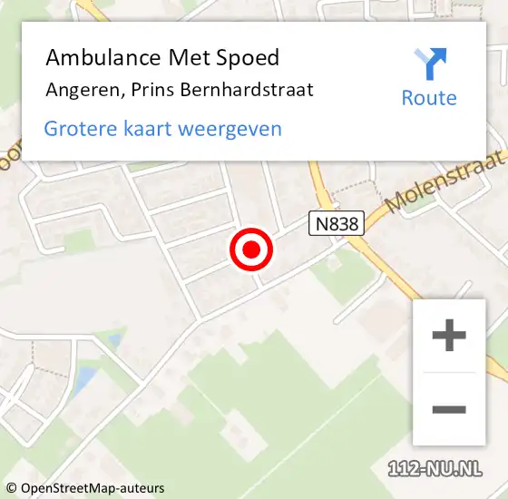 Locatie op kaart van de 112 melding: Ambulance Met Spoed Naar Angeren, Prins Bernhardstraat op 26 mei 2019 16:15