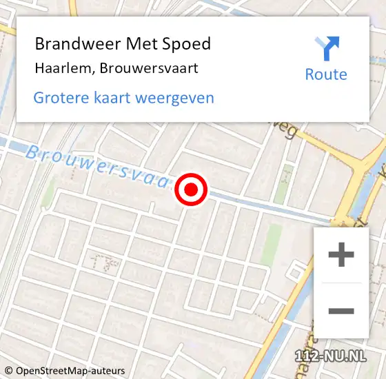 Locatie op kaart van de 112 melding: Brandweer Met Spoed Naar Haarlem, Brouwersvaart op 26 mei 2019 16:28