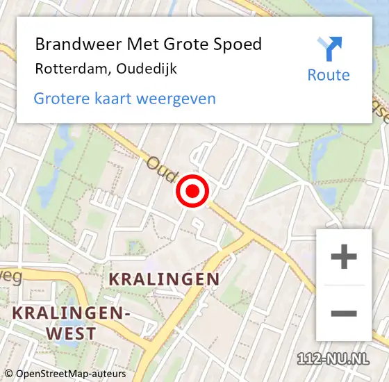 Locatie op kaart van de 112 melding: Brandweer Met Grote Spoed Naar Rotterdam, Oudedijk op 26 mei 2019 16:34