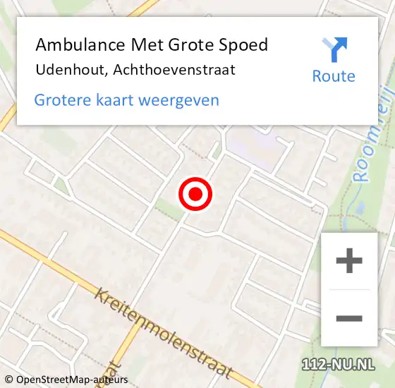 Locatie op kaart van de 112 melding: Ambulance Met Grote Spoed Naar Udenhout, Achthoevenstraat op 26 mei 2019 17:50