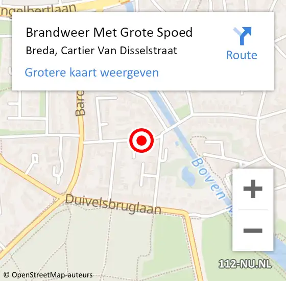 Locatie op kaart van de 112 melding: Brandweer Met Grote Spoed Naar Breda, Cartier Van Disselstraat op 26 mei 2019 17:53
