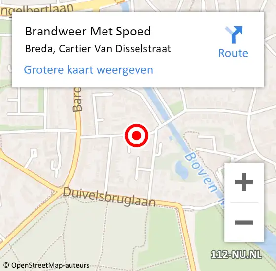 Locatie op kaart van de 112 melding: Brandweer Met Spoed Naar Breda, Cartier Van Disselstraat op 26 mei 2019 18:45