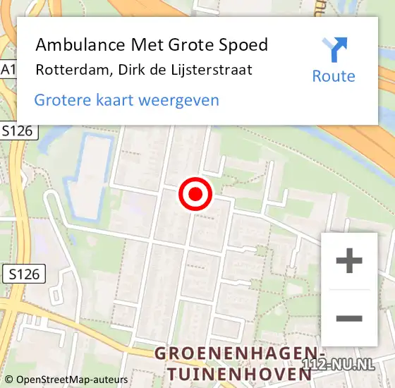 Locatie op kaart van de 112 melding: Ambulance Met Grote Spoed Naar Rotterdam, Dirk De Lijsterstraat op 26 mei 2019 21:38