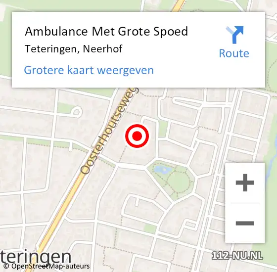 Locatie op kaart van de 112 melding: Ambulance Met Grote Spoed Naar Teteringen, Neerhof op 27 mei 2019 07:14