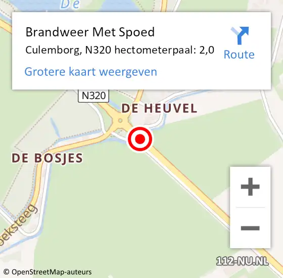 Locatie op kaart van de 112 melding: Brandweer Met Spoed Naar Culemborg, N320 hectometerpaal: 2,0 op 27 mei 2019 07:25