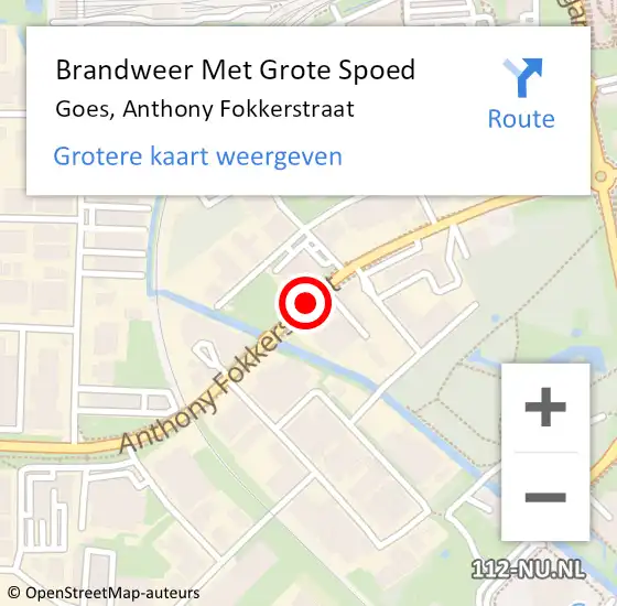 Locatie op kaart van de 112 melding: Brandweer Met Grote Spoed Naar Goes, Anthony Fokkerstraat op 27 mei 2019 07:40