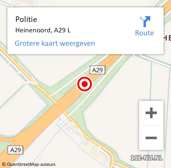 Locatie op kaart van de 112 melding: Politie Heinenoord, A29 L op 27 mei 2019 08:52