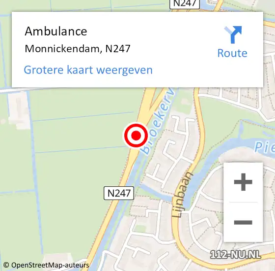 Locatie op kaart van de 112 melding: Ambulance Monnickendam, N247 op 27 mei 2019 09:24