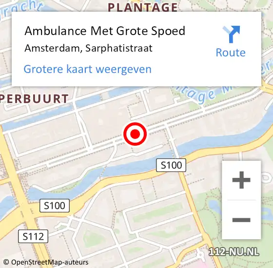 Locatie op kaart van de 112 melding: Ambulance Met Grote Spoed Naar Amsterdam, Sarphatistraat op 27 mei 2019 10:31