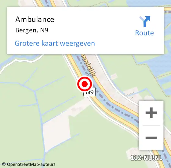 Locatie op kaart van de 112 melding: Ambulance Bergen, N9 op 27 mei 2019 11:13