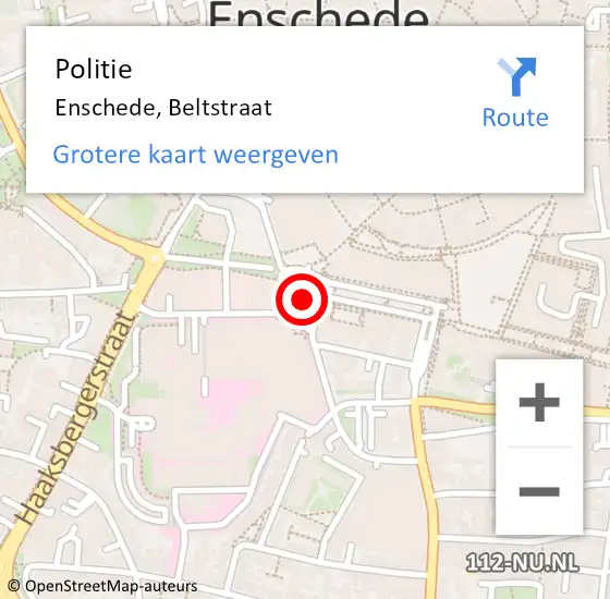Locatie op kaart van de 112 melding: Politie Enschede, Beltstraat op 27 mei 2019 12:23