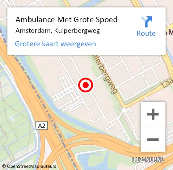 Locatie op kaart van de 112 melding: Ambulance Met Grote Spoed Naar Amsterdam, Kuiperbergweg op 27 mei 2019 13:00