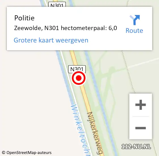 Locatie op kaart van de 112 melding: Politie Zeewolde, N301 op 27 mei 2019 13:30