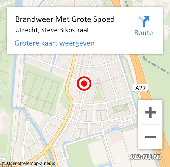 Locatie op kaart van de 112 melding: Brandweer Met Grote Spoed Naar Utrecht, Steve Bikostraat op 27 mei 2019 13:56