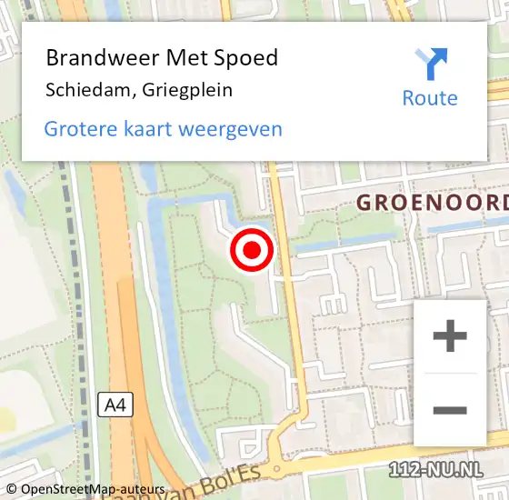 Locatie op kaart van de 112 melding: Brandweer Met Spoed Naar Schiedam, Griegplein op 27 mei 2019 14:02