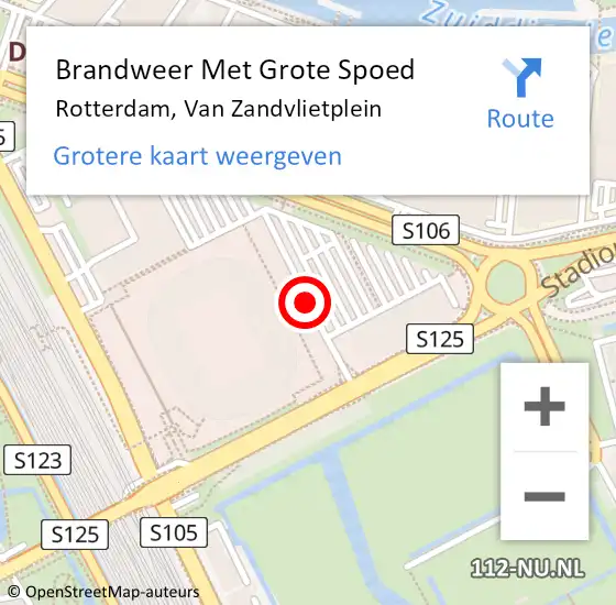 Locatie op kaart van de 112 melding: Brandweer Met Grote Spoed Naar Rotterdam, Van Zandvlietplein op 27 mei 2019 14:04