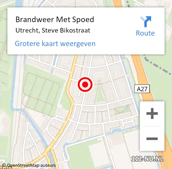 Locatie op kaart van de 112 melding: Brandweer Met Spoed Naar Utrecht, Steve Bikostraat op 27 mei 2019 14:26
