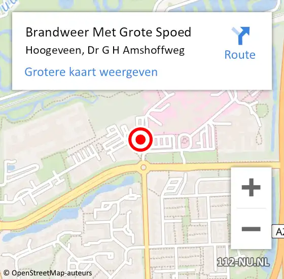 Locatie op kaart van de 112 melding: Brandweer Met Grote Spoed Naar Hoogeveen, Dr G H Amshoffweg op 27 mei 2019 15:36