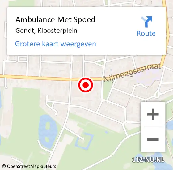 Locatie op kaart van de 112 melding: Ambulance Met Spoed Naar Gendt, Kloosterplein op 27 mei 2019 17:25