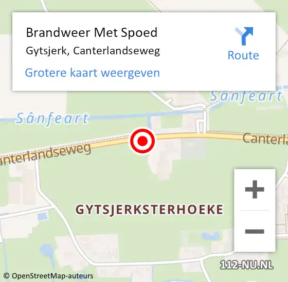 Locatie op kaart van de 112 melding: Brandweer Met Spoed Naar Gytsjerk, Canterlandseweg op 27 mei 2019 20:10