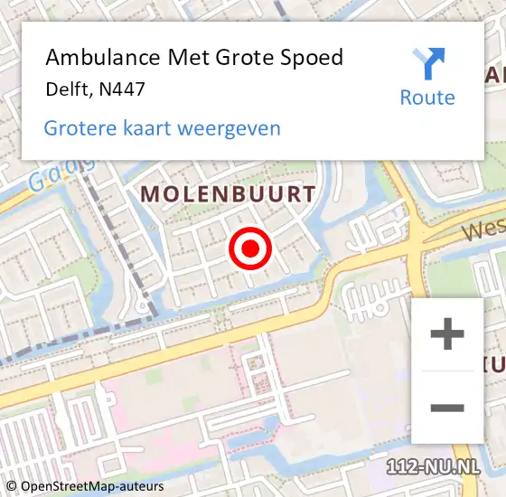 Locatie op kaart van de 112 melding: Ambulance Met Grote Spoed Naar Delft, Molensingel op 27 mei 2019 21:42