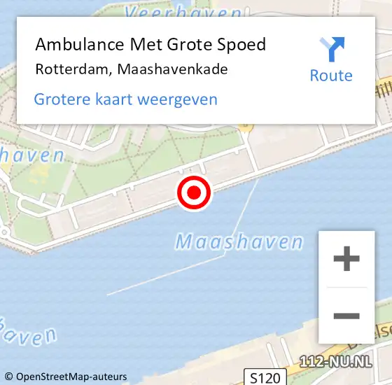 Locatie op kaart van de 112 melding: Ambulance Met Grote Spoed Naar Rotterdam, Maashavenkade op 27 mei 2019 22:16