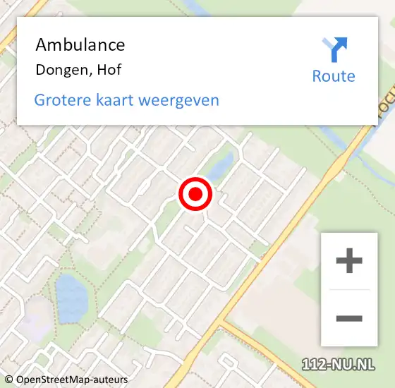 Locatie op kaart van de 112 melding: Ambulance Dongen, Hof op 28 mei 2019 09:43