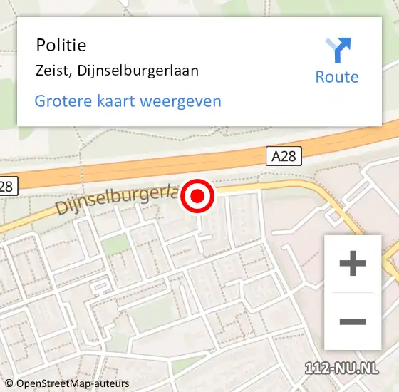 Locatie op kaart van de 112 melding: Politie Zeist, Dijnselburgerlaan op 28 mei 2019 10:00