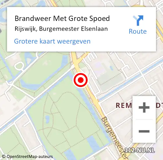 Locatie op kaart van de 112 melding: Brandweer Met Grote Spoed Naar Rijswijk, Burgemeester Elsenlaan op 28 mei 2019 10:43