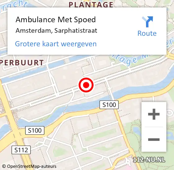 Locatie op kaart van de 112 melding: Ambulance Met Spoed Naar Amsterdam, Sarphatistraat op 28 mei 2019 17:26