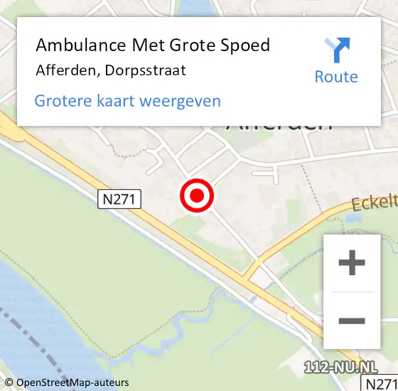 Locatie op kaart van de 112 melding: Ambulance Met Grote Spoed Naar Afferden, Dorpsstraat op 28 mei 2019 18:00