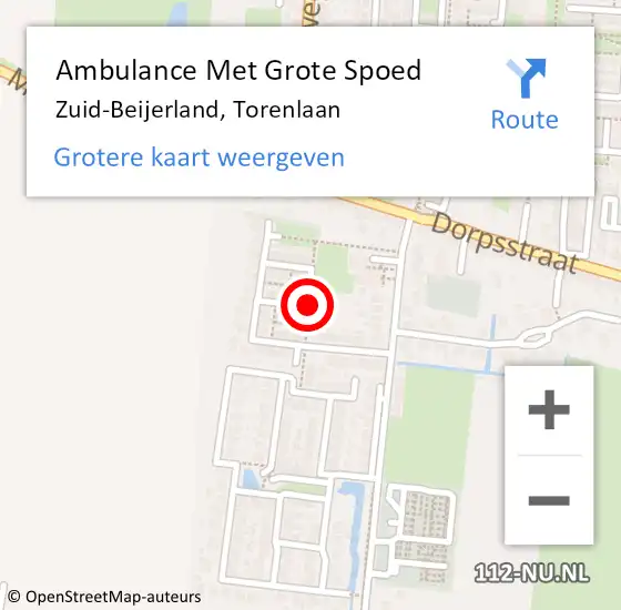 Locatie op kaart van de 112 melding: Ambulance Met Grote Spoed Naar Zuid-Beijerland, Torenlaan op 29 mei 2019 11:14