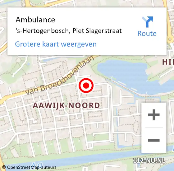 Locatie op kaart van de 112 melding: Ambulance 's-Hertogenbosch, Piet Slagerstraat op 29 mei 2019 14:44