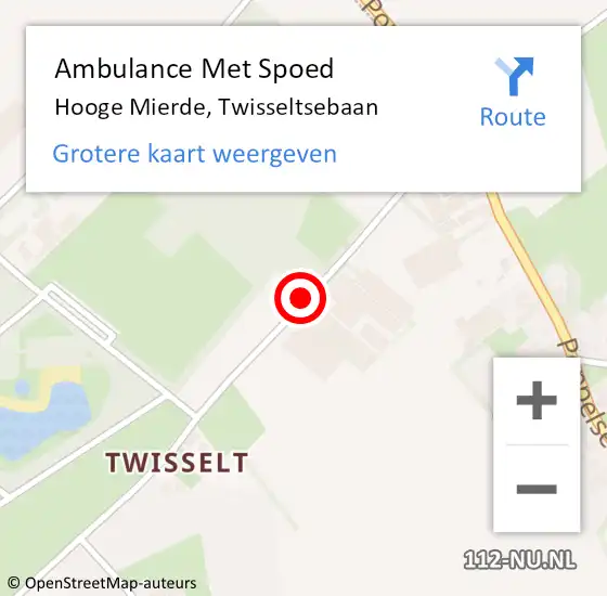 Locatie op kaart van de 112 melding: Ambulance Met Spoed Naar Hooge Mierde, Twisseltsebaan op 29 mei 2019 15:01