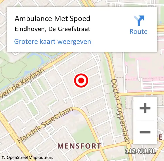Locatie op kaart van de 112 melding: Ambulance Met Spoed Naar Eindhoven, De Greefstraat op 29 mei 2019 23:11