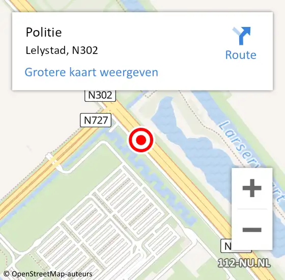 Locatie op kaart van de 112 melding: Politie Lelystad, N302 op 30 mei 2019 14:59
