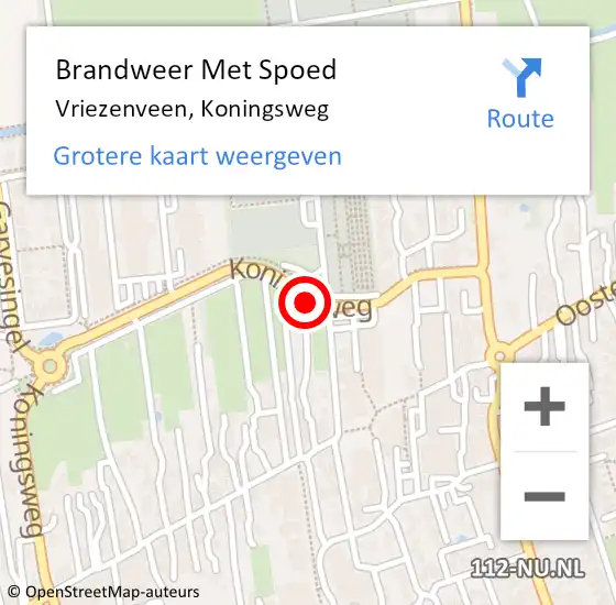 Locatie op kaart van de 112 melding: Brandweer Met Spoed Naar Vriezenveen, Koningsweg op 30 mei 2019 15:56