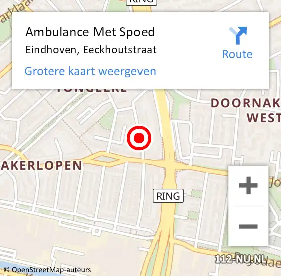 Locatie op kaart van de 112 melding: Ambulance Met Spoed Naar Eindhoven, Eeckhoutstraat op 30 mei 2019 17:56
