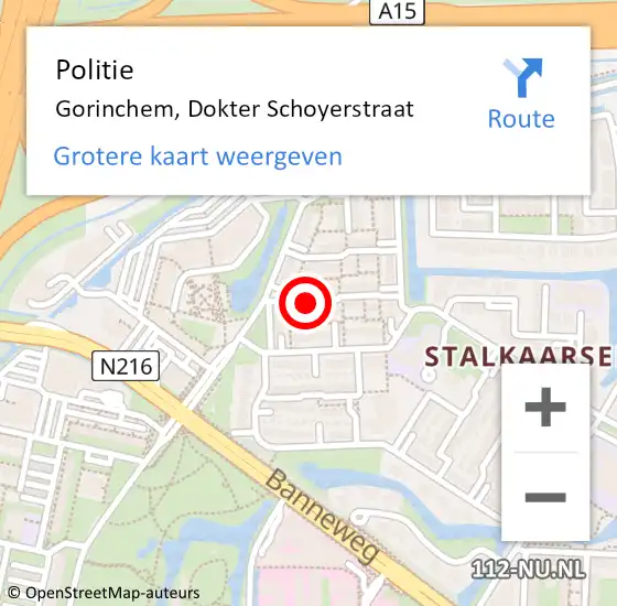 Locatie op kaart van de 112 melding: Politie Gorinchem, Dokter Schoyerstraat op 30 mei 2019 22:43