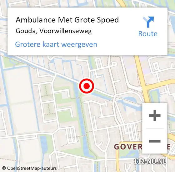 Locatie op kaart van de 112 melding: Ambulance Met Grote Spoed Naar Gouda, Voorwillenseweg op 31 mei 2019 03:34