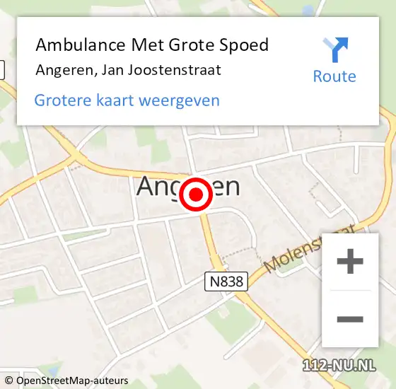 Locatie op kaart van de 112 melding: Ambulance Met Grote Spoed Naar Angeren, Jan Joostenstraat op 31 mei 2019 04:21
