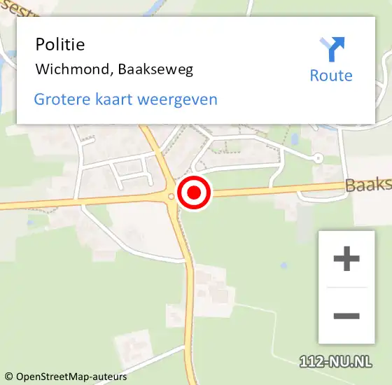 Locatie op kaart van de 112 melding: Politie Wichmond, Baakseweg op 31 mei 2019 05:50